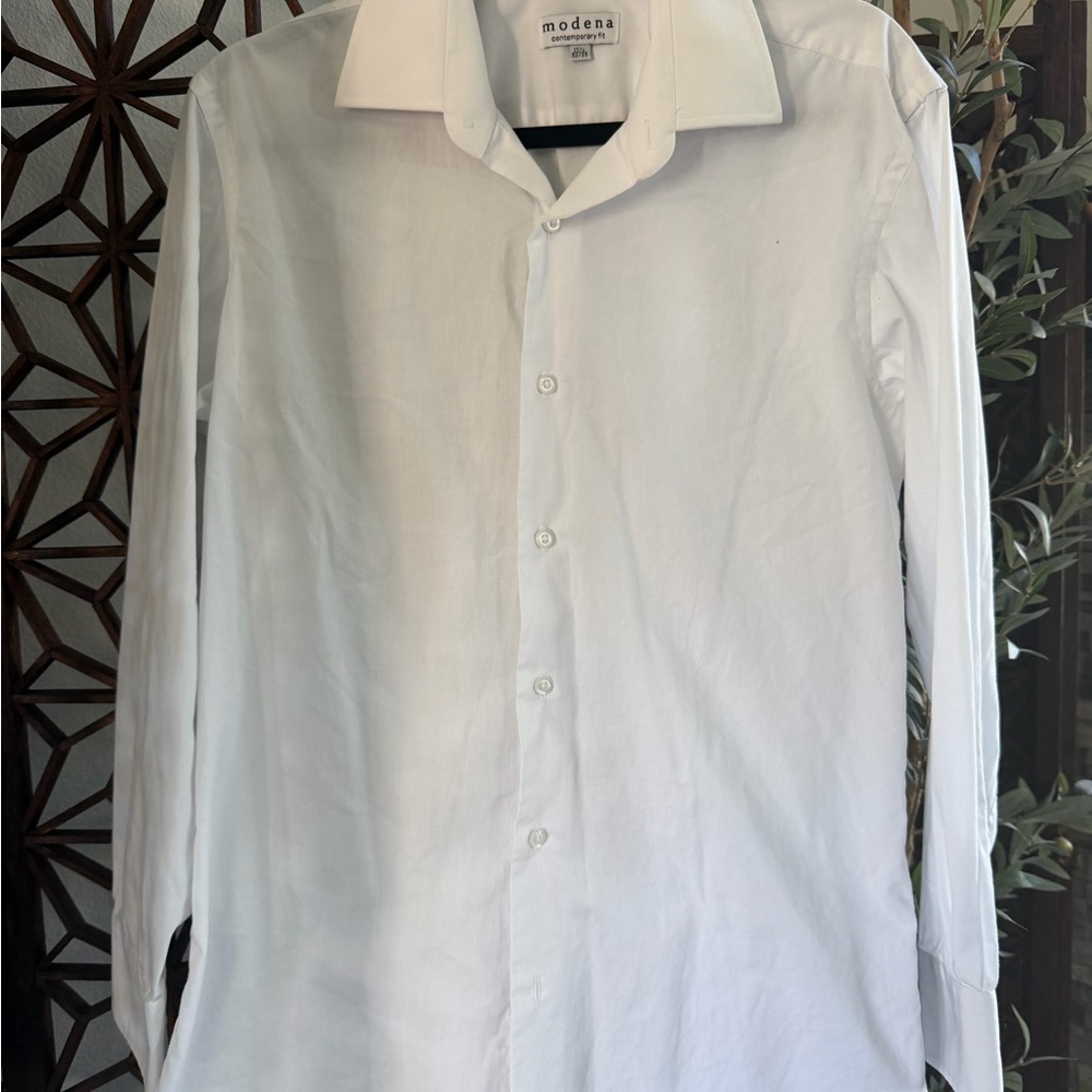 Modena Men's White Dress Shirt - Classic Collared Button-Up